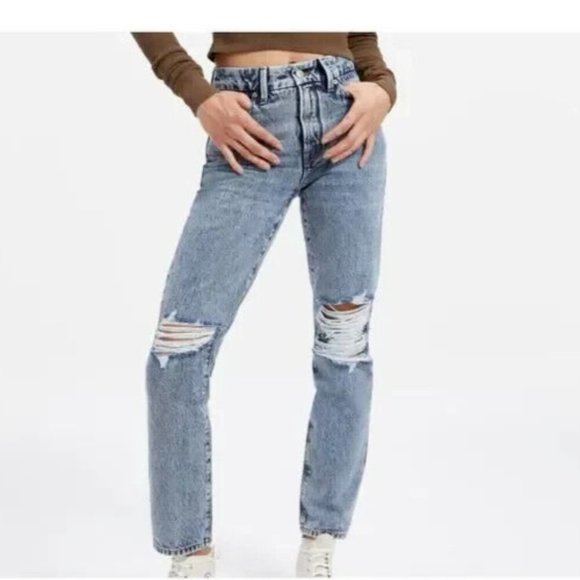 Good American Good Classic Denim Distressed Jeans Size 27 NWT - Picture 1 of 10